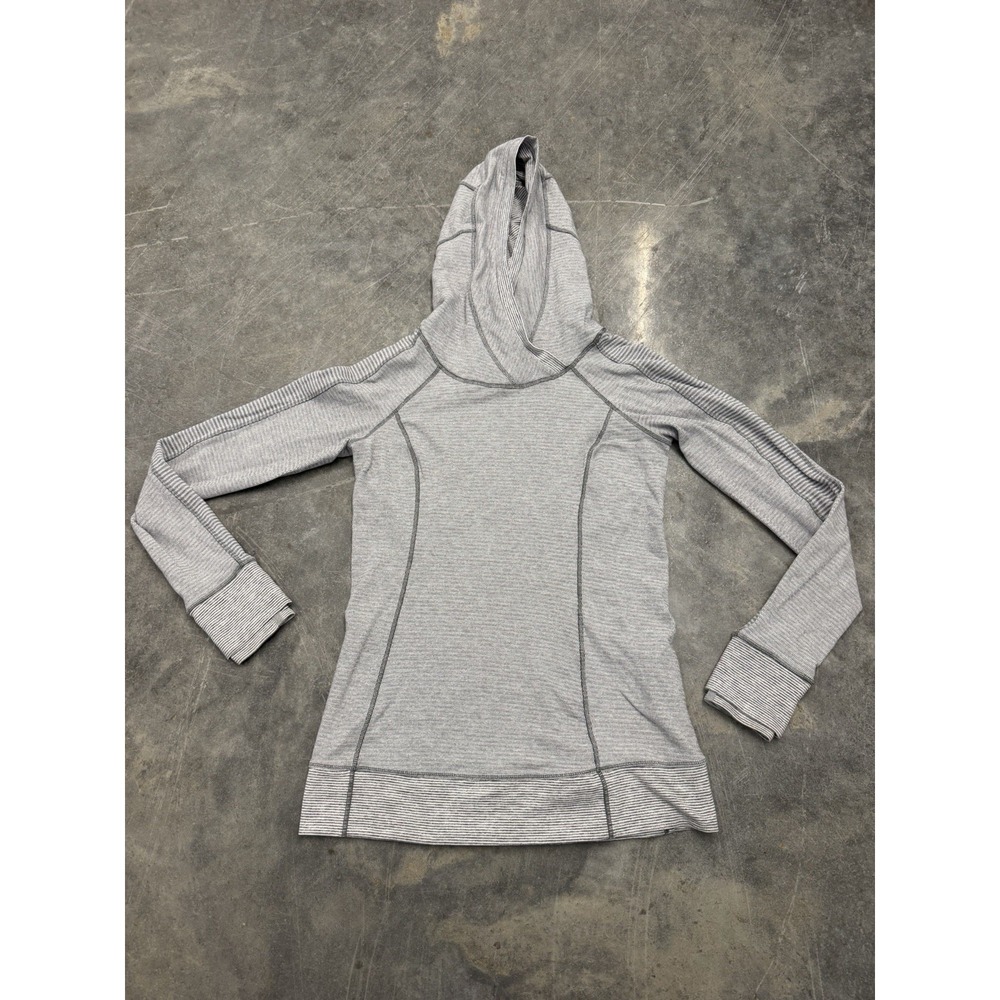Lululemon Athletica Think Fast Hoodie Gray Stripe Size 8 Pullover Thumbhole